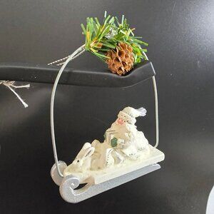 Rare NWT Pam Schifferl Winter White Santa Pinecone Sled Rabbit Christmas Ornamen